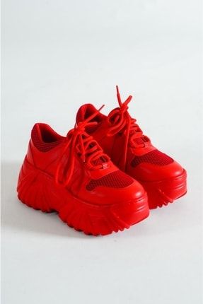 Kadın Kırmızı Yüksek Taban Sneaker Spor Ayakkabı Sp150 9749672