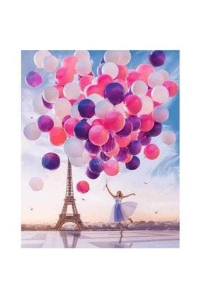 Sayılarla Boyama Çerçeveli 40x50 cm Tuval Eyfel Kulesi Kadın ve Romantik Balonlar E KULESİ KADIN BALON