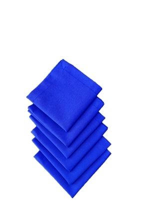 Saks Mavi Renk Kumaş Servis Peçetesi Seti 12'li %100 Nano Keten Kumaş NİA-PCT-VR4