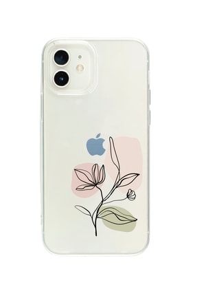 Iphone 12 Mini Art Pink Flower Desenli Şeffaf Telefon Kılıfı BCIPH12SEFARTFLWRPNK