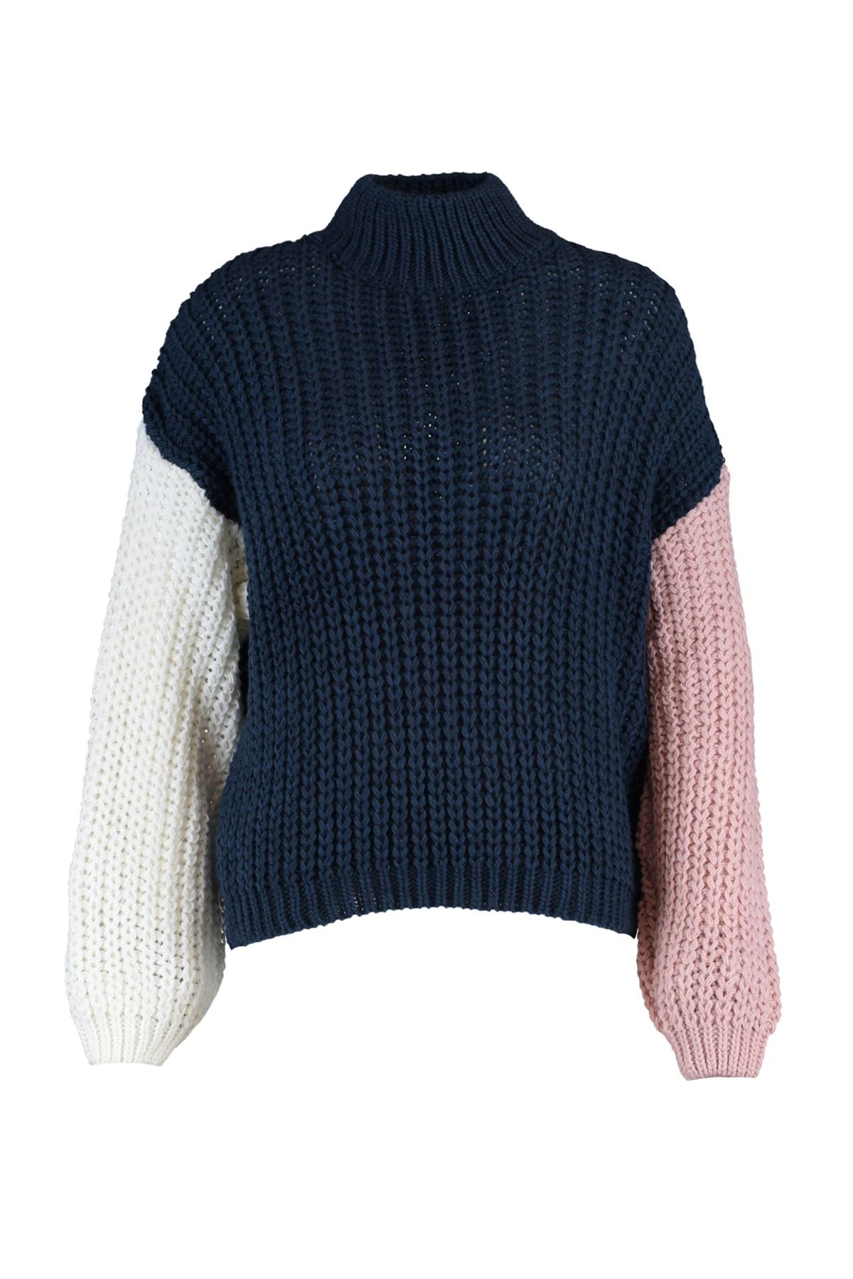 Trendyol Collection-Petrol – Weich strukturierter Strickpullover mit Farbblockdesign und weiter Passform TWOAW21KZ0271 7