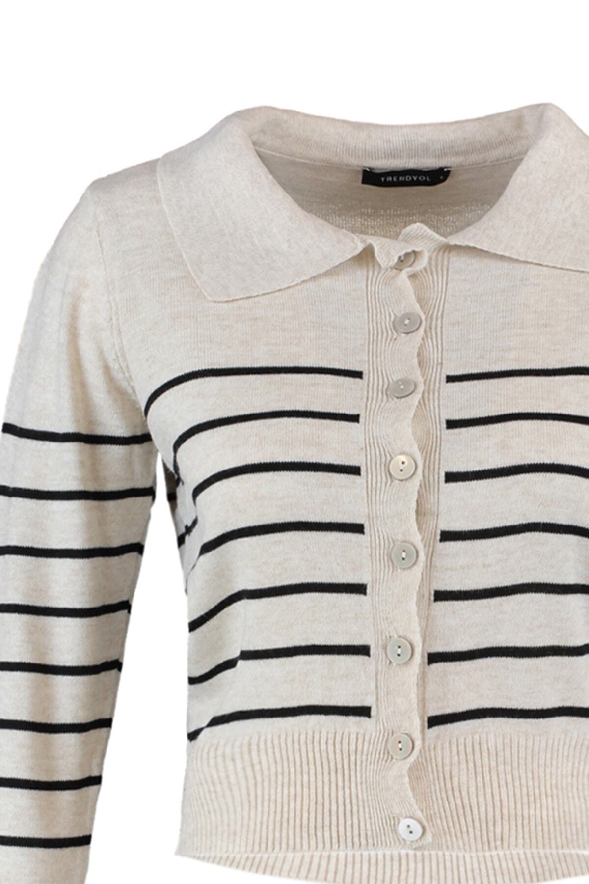 Trendyolmilla  Bej Polo Yaka Triko Hırka TWOAW22HI0241 - Görsel 8