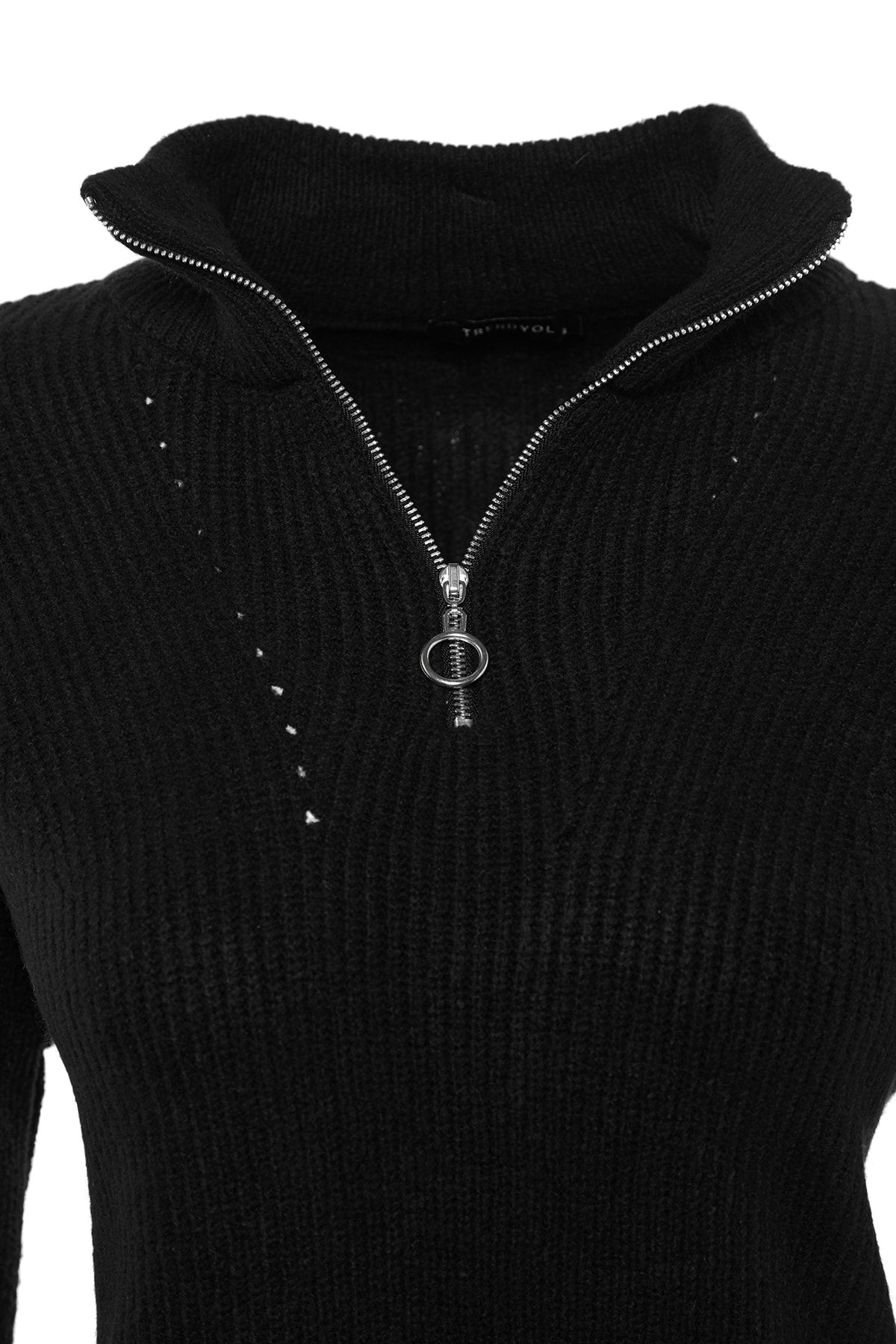 Trendyol Collection-Schwarzer, weicher, strukturierter Strickpullover mit Reißverschluss TWOAW20XS0009 8