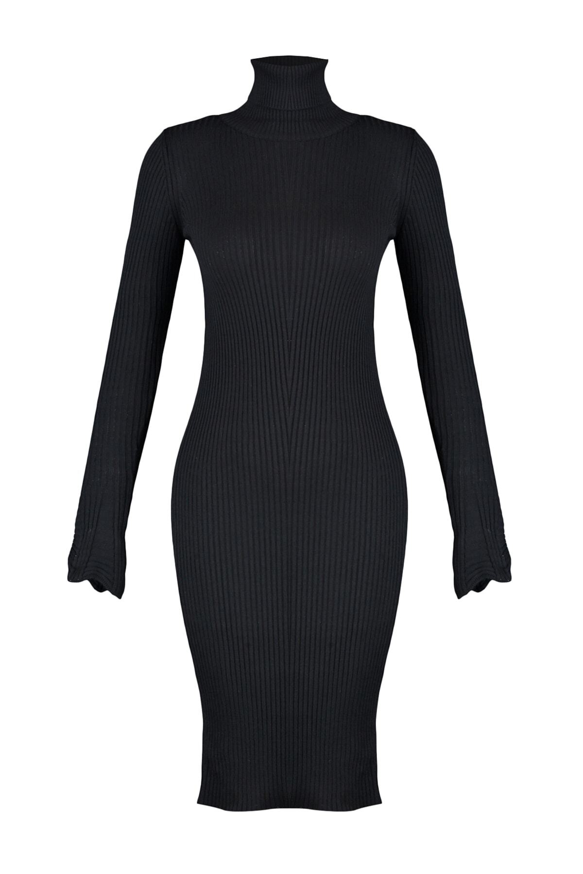 Trendyol Collection-Czarna mini sukienka z dzianiny z falbankami - TWOAW20YN0005 7