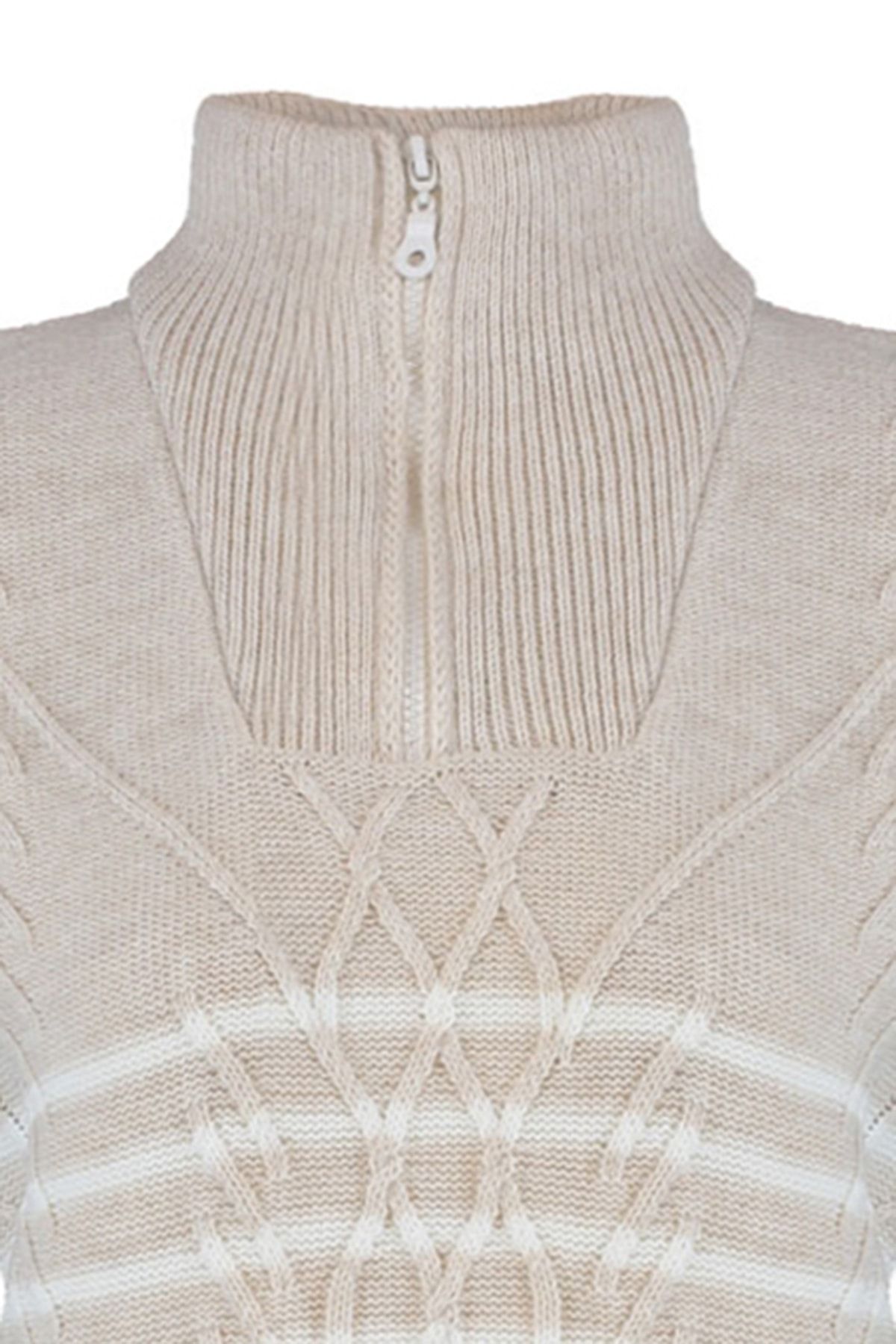 Trendyol Collection-Großer beigefarbener Strickpullover – Reißverschluss, TWOAW22KZ0020 8