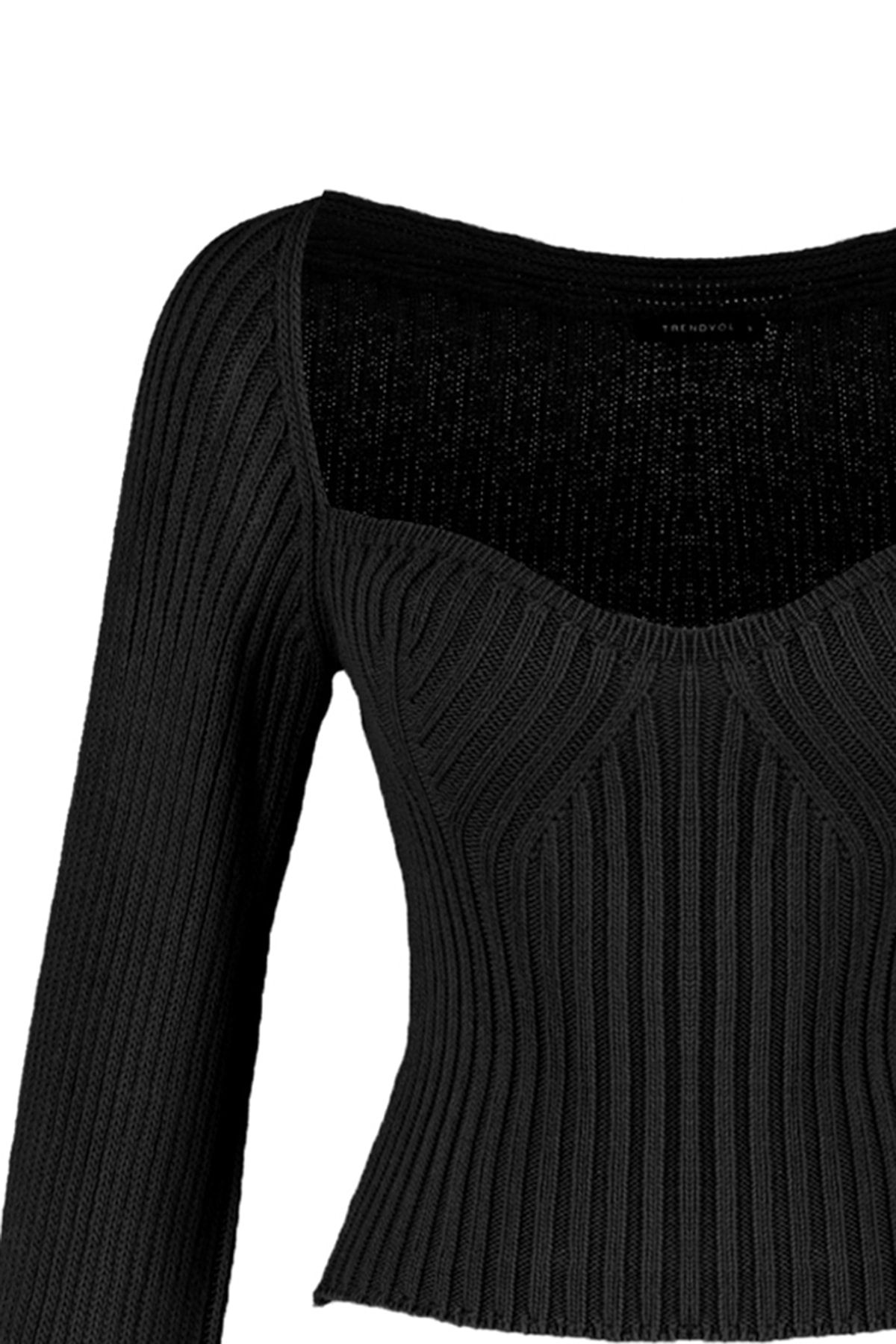 Trendyol Collection-Schwarzer kurzer Strickpullover mit Herzkragen TWOAW22KZ1760 8