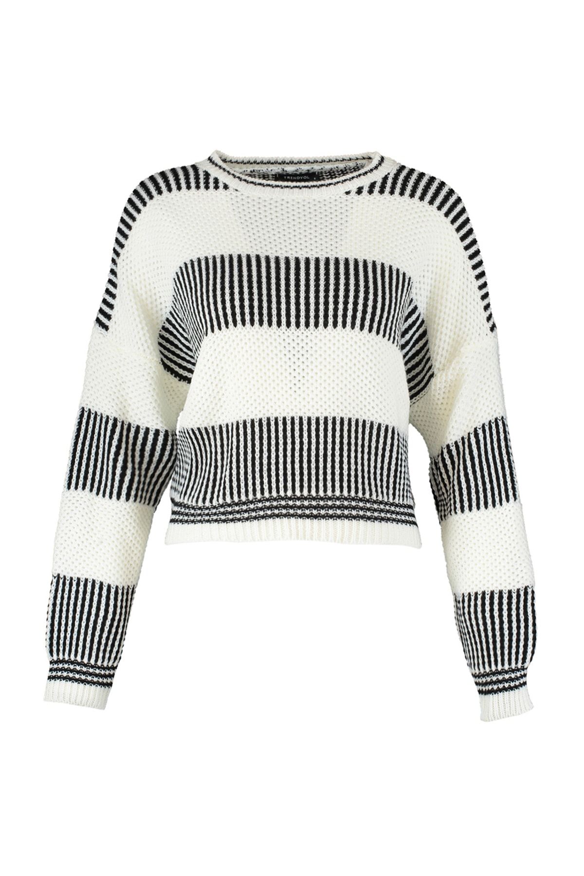 Trendyol Collection-Weit geschnittener, ecru gestreifter Strickpullover – TWOAW23KZ00012 7