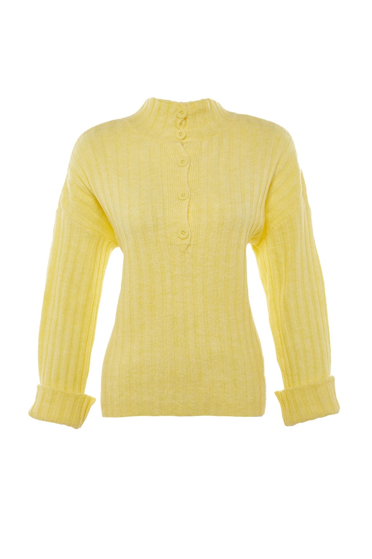 Trendyol Collection-Gelber, weich strukturierter Strickpullover mit Stehkragen und weiter Passform TWOAW21KZ0783 7