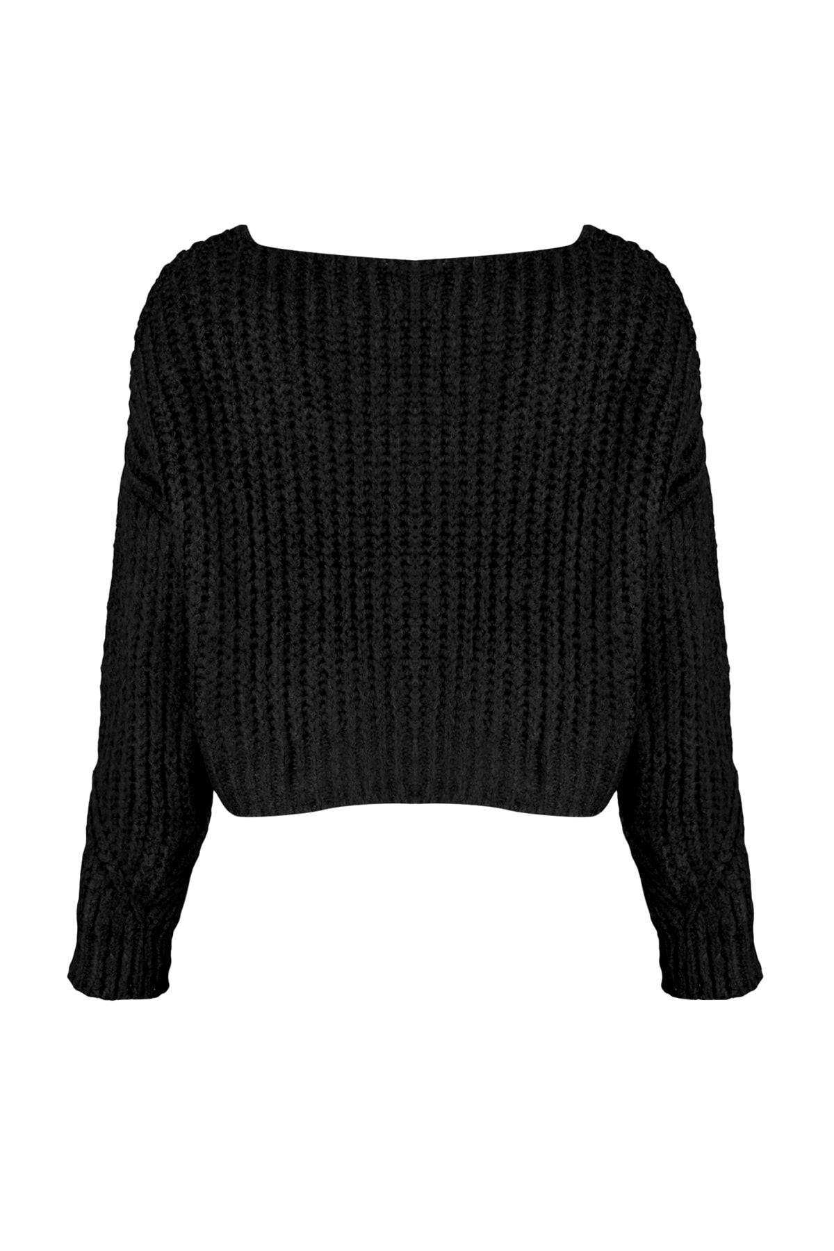 Trendyol Collection-Schwarzer kurzer weicher strukturierter Strickcardigan TWOAW21HI0017 6
