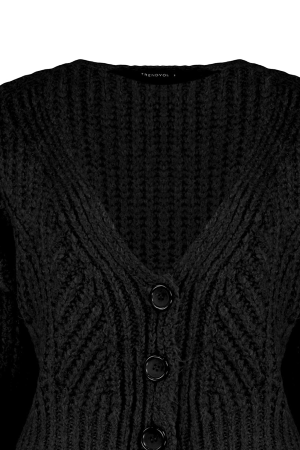 Trendyol Collection-Schwarzer kurzer weicher strukturierter Strickcardigan TWOAW21HI0017 8
