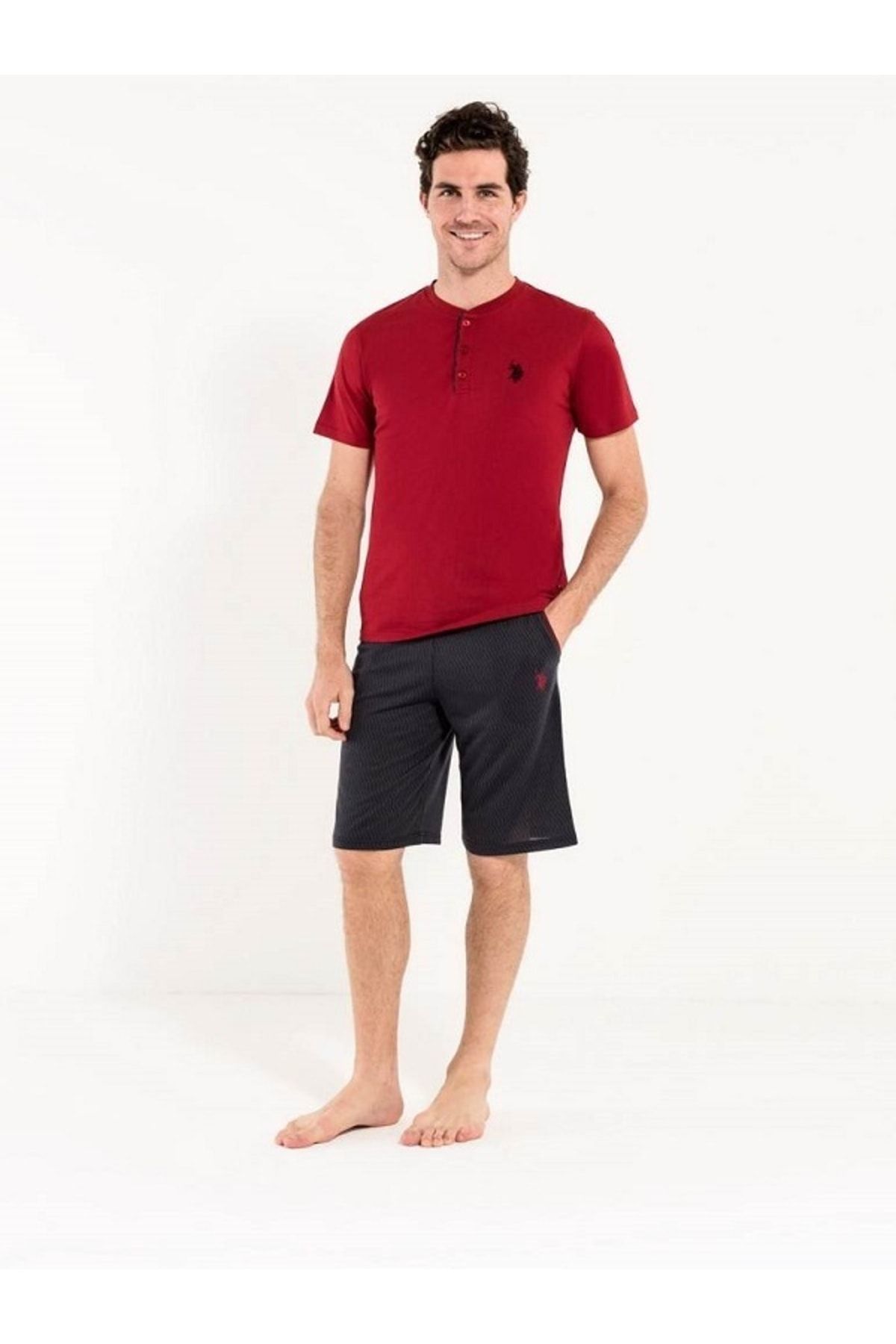 ست پیژامه قرمز مردانه لباس خواب 3 تیکه 12005 U.S. Polo Assn.