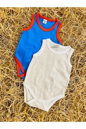 Erkek Bebek %100 Pamuk Gri Mavi Renk Atlet Çıtçıtlı Body 2 Adet (9-12ay) LT48F47