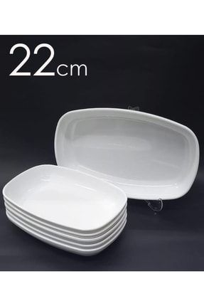 3 Adet Beyaz Melamin Kayık Tabak 22x14cm Salata Kebap Tabağı Ev Lokanta Tipi Sağlam Kare Oval Plate abn-2022-230522-3