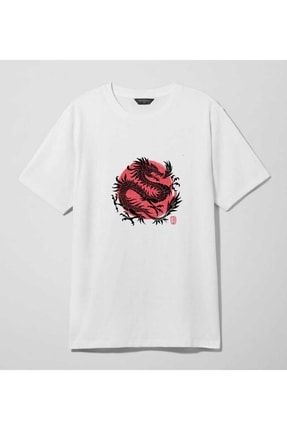 Dragon - Ejderha Unisex Oversize Beyaz T-shirt vhndrg