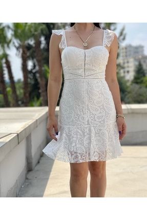Beyaz Kadın Dantel Elbise BT-1191