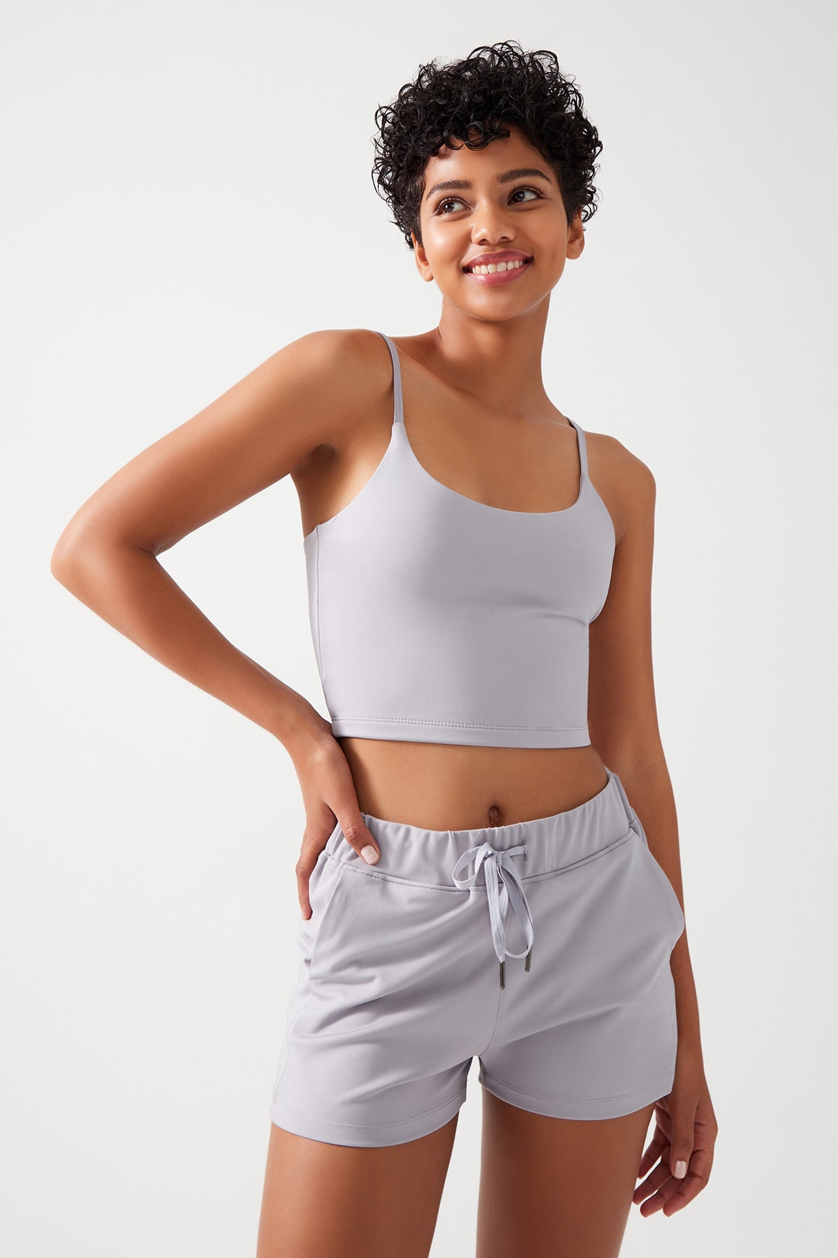 Los Ojos Kadın Gri Cepli Beli Lastikli Basic Fit Spor Şort Shorts