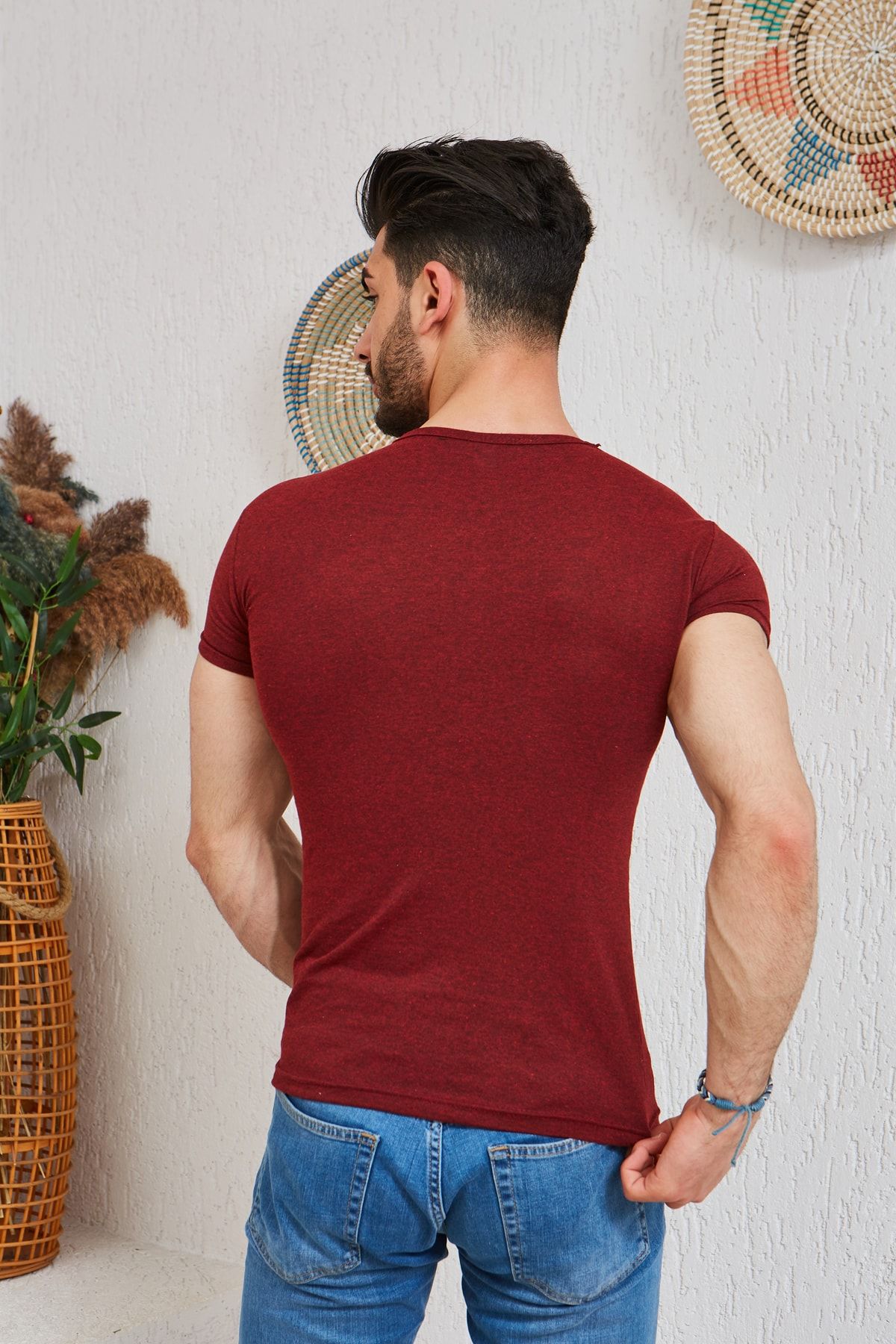 Dark red t shirt men on sale