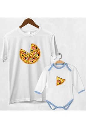 Pizza Dilimi Baskılı Baba Oğul Beyaz T-shirt Zıbın Kombin BABZBN-17