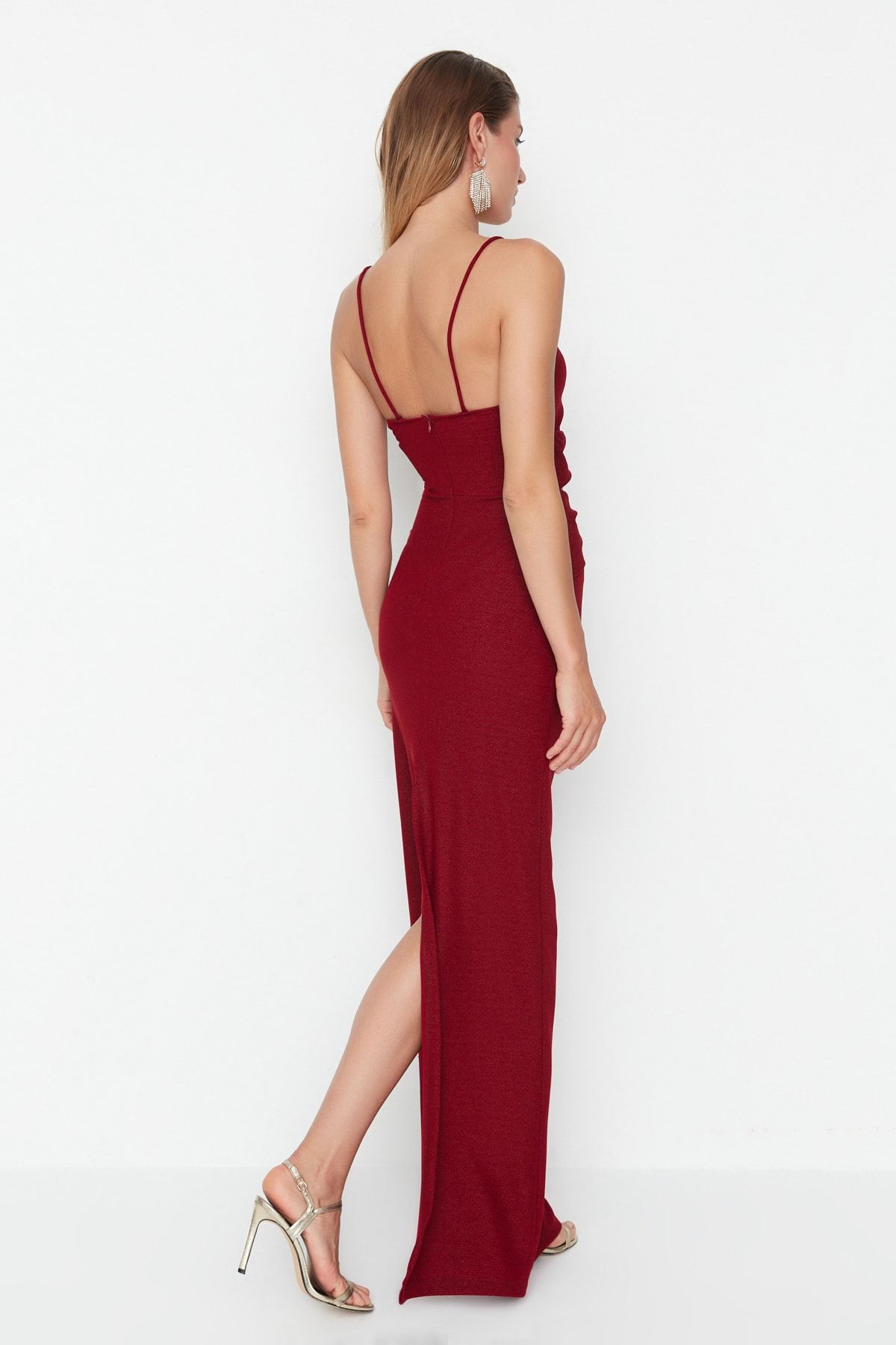 Trendyol Collection-Burgundy Detailed Evening Dress & Graduation Dress TPRSS22AE0035 5
