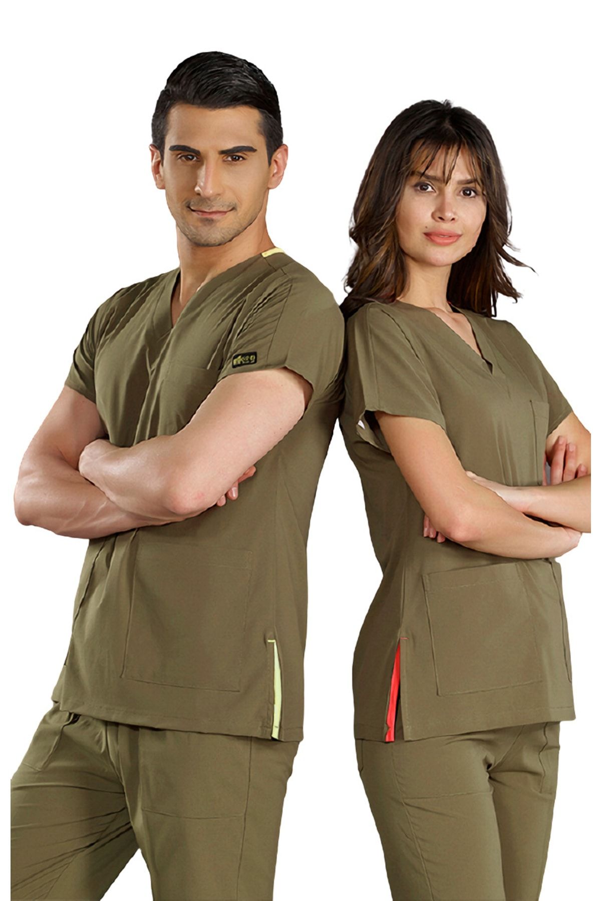 ÇİZGİ MEDİKAL Haki Yeşili Likralı Dr Greys Modeli Cerrahi Takım