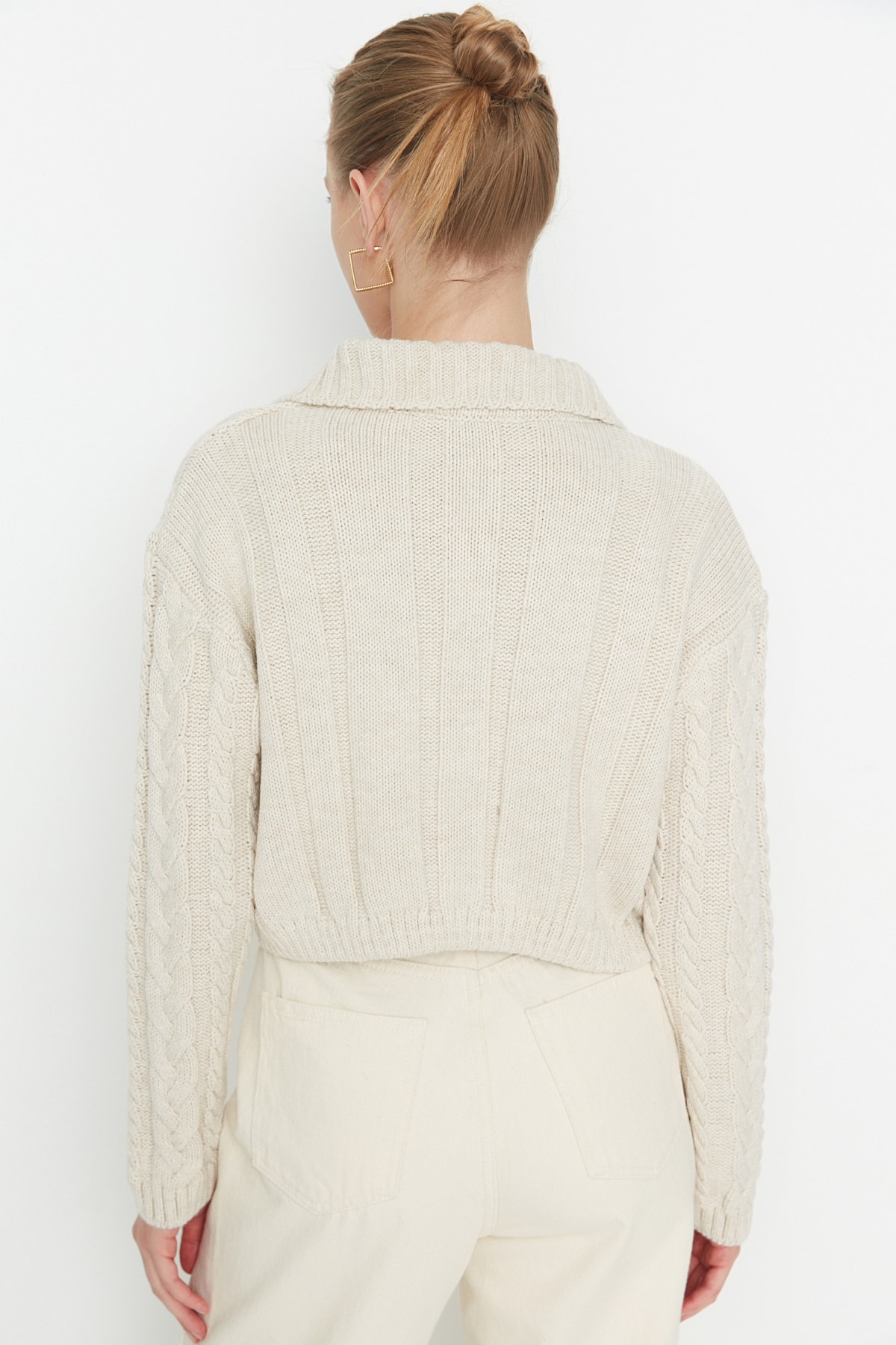 Trendyolmilla  Taş Crop Polo Yaka Triko Hırka TWOAW22HI0448 - Görsel 5