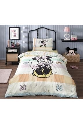 Minnie Mouse Happy Tek Kişilik Disney Lisanslı Nevresim Takımı (lastikli Çarşaf) MMH118NT24