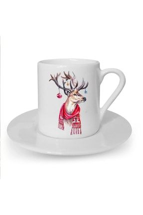 Yılbaşı Noel Temalı Baskılı Beyaz Türk Kahvesi Fincanı F0990