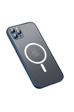 Iphone 11 Pro Max Uyumlu Kılıf Magsafe Kamera Lensli Kenar Renkli Şeffaf Kapak 22134