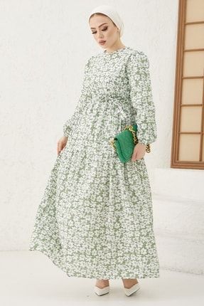 Leniva Çiçekli Kuşaklı Elbise - Mint MS00AN305001