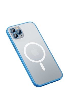 Iphone 13 Pro Max Uyumlu Kılıf Magsafe Kamera Lensli Kenar Renkli Şeffaf Kapak 22140