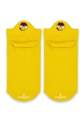 Nakışlı Sarı Emoji Desenli Renkli Çorap PTK-U1018