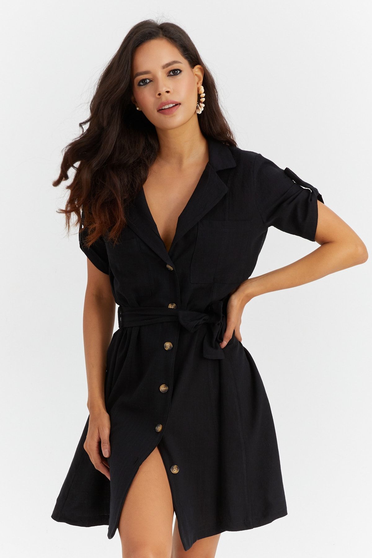 Sexy button deals up dress