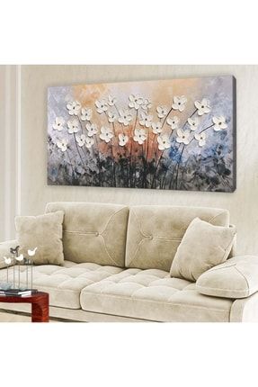 Turuncu Zeminli Beyaz Papatyalar - Kanvas Tablo 60x120cm-hykvs-443 HYKVS-443