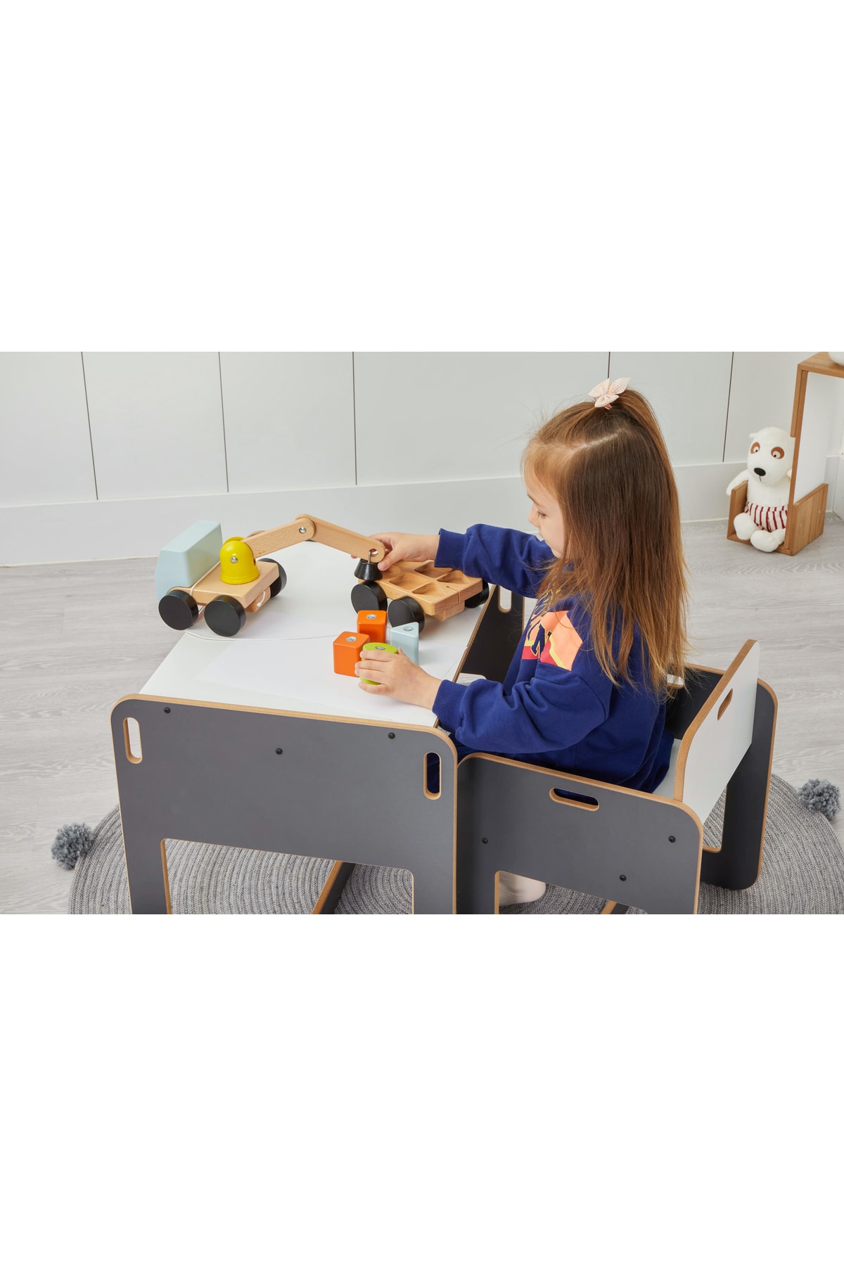 Minera 2-4 Yaş Kumru Ahşap Montessori Aktivite Oyun Masa Sandalye Seti (1 Masa+1 Sandalye)/Antrasit fotoğrafı 3 (önizleme)