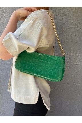 Zincir Askılı Kadın Baget Çanta Yeşil