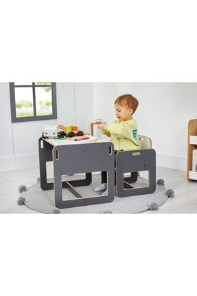 2-4 Yaş Kumru Montessori Çocuk Oyun, Çalışma, Aktivite Masası Ve Sandalyesi / Antrasit 555121181