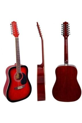 Hi&cazz Gölgeli Kırmızı 12 Telli Özel Üretim Profesyonel Akustik Gitar TYC00457323743