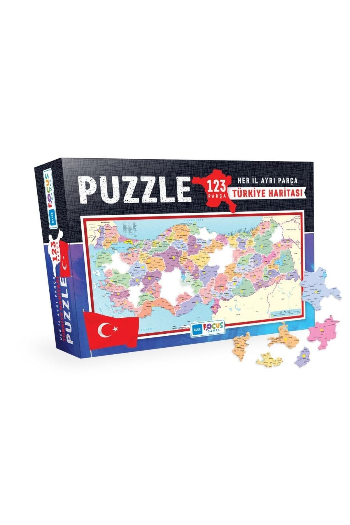 Blue Focus 123 Parça Puzzle - Türkiye Haritası Kutulu Puzzle (her Il Ayrı Parça Puzzle)