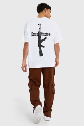 Gang Serıes Erkek Beyaz Oversize Cosa Nostra Baskılı T-shirt VBS-COSANOSTRA