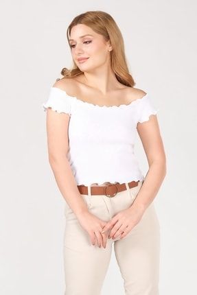 Kadın Kayık Yaka T-shirt Beyaz ARN.20Y1020B1
