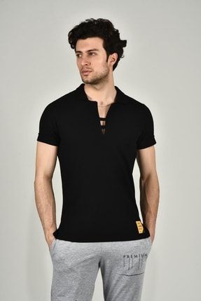 Siyah Gömlek Yaka Detay T-shirt 410289