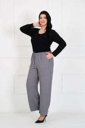 Kadın Gri Ayrobin Beli Lastikli Cep Detay Pantolon BY009-01-G