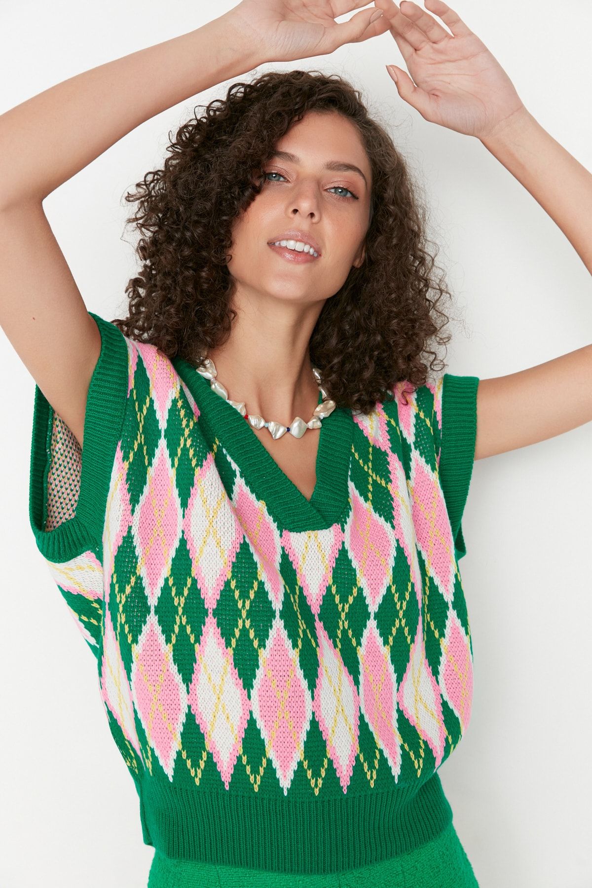 Pink and green argyle sweater vest sales