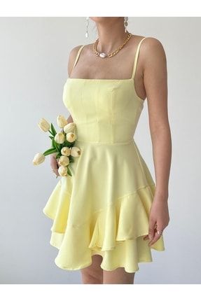 Aleksandrit Butik Prıncess Dress aleksandritbutik sarı askılı elbise