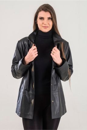 B-4174 Kadın Hakiki Deri Ceket Siyah Renk