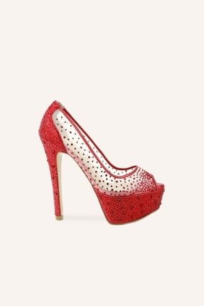 Kırmızı Cinderella Yüksek Platform Topuklu Ayakkabı 34063 2700