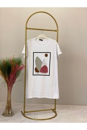 Kadın Oversize Pamuklu Soyut Çöl Baskılı T-shirt 66 SOYUT ÇÖL