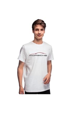 Porsche Beyaz Renk Baskılı Pamuk Slim Fit Erkek Tshirt 3454325432523532