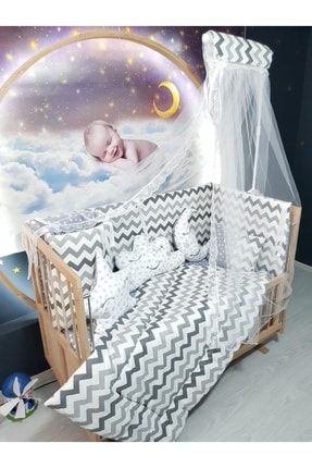 70x130 Bebek Uyku Seti Cibinlikli Zigzag Desen 11 Parça (beşik Dahil Değildir) TAN10070