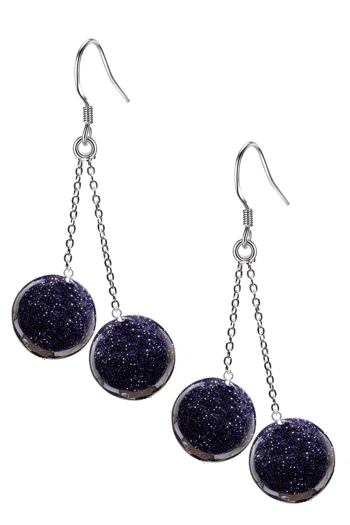 Tesbih At lyesi Certified Natural Blue Star Stone Silver Earrings